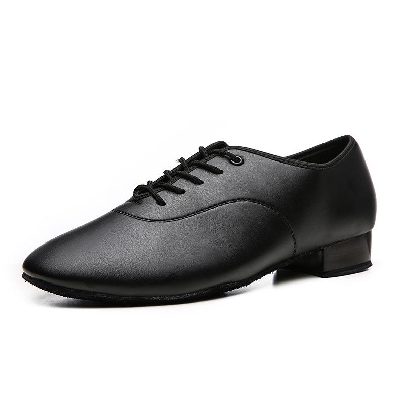 Men's Black & White Shiny Leather Low Heel Modern Dance Shoes with Soft or Fur Sole