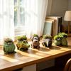 Frog Pen Holder for Desk, Cute Resin Flower Pot & Pencil Cup, Holds 10 Pens, Vintage Stacked Frog Figurine with Removable Grass, Desk Organizer for Of