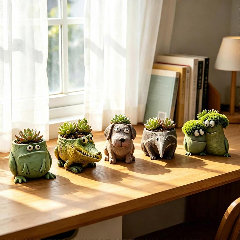 Frog Pen Holder for Desk, Cute Resin Flower Pot & Pencil Cup, Holds 10 Pens, Vintage Stacked Frog Figurine with Removable Grass, Desk Organizer for Of