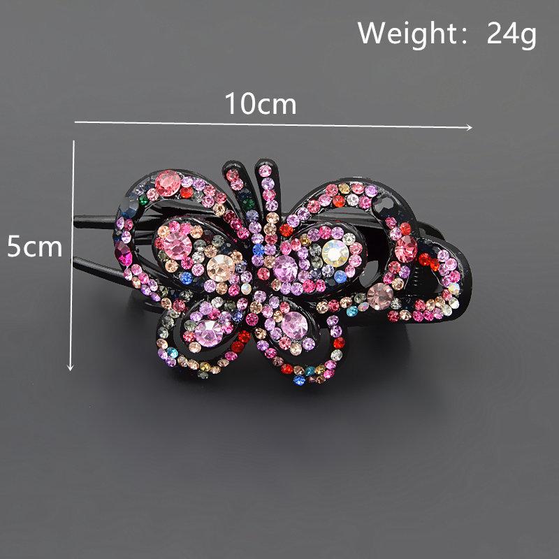 Korean Rhinestone Butterfly Hair Bun Clip - Women's Three-Pronged Duckbill Hair Accessory