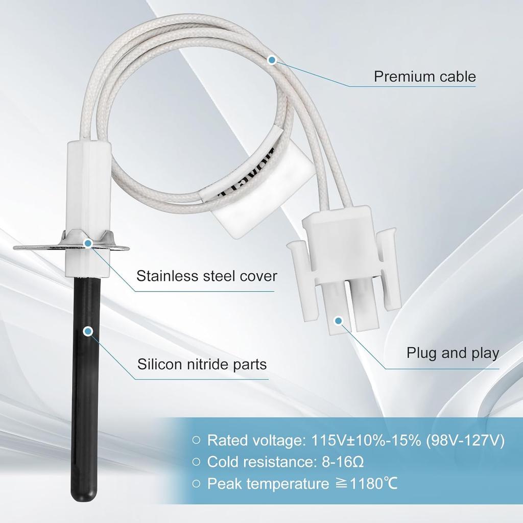 Upgraded 903110A 903110 Furnace Hot Surface Ignitors With Plug, Round Silicon Nitride Universal Hot Surface Kit, Replaceable For Nordyne Furnace