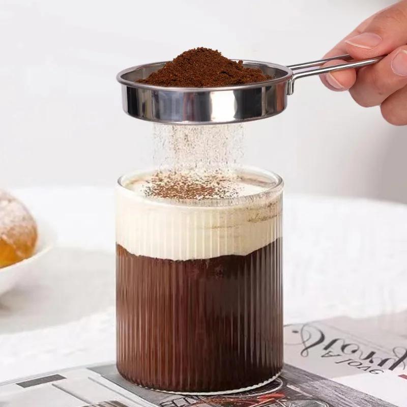 Stainless Steel Flour Sieve Fine Mesh Strainer Baking Flour Sifter With Handle Handheld Coffee Powder Mesh Sieve Baking Tools