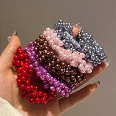 5 Couleurs Femme Élégant Chouchous Cheveux Perle Perles Filles Élastiques Chouchous Porte-queue de cheval Élastique Bandeau Cheveux Accessoires Cheveux