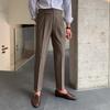 Men's Straight Leg Casual Dress Pants High Waist Trousers with Button Closure and Pleated Front Suitable for Business and Daily Wear