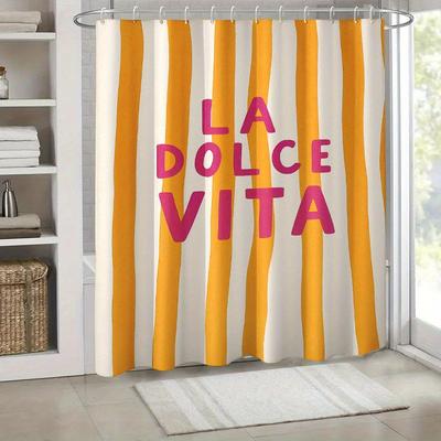 La Dolce Vita Gestreifter Duschvorhang Maschinenwaschbar Ganzjahres-Wasserdicht Sichtschutz Modernes Design Lustige Haken Enthalten