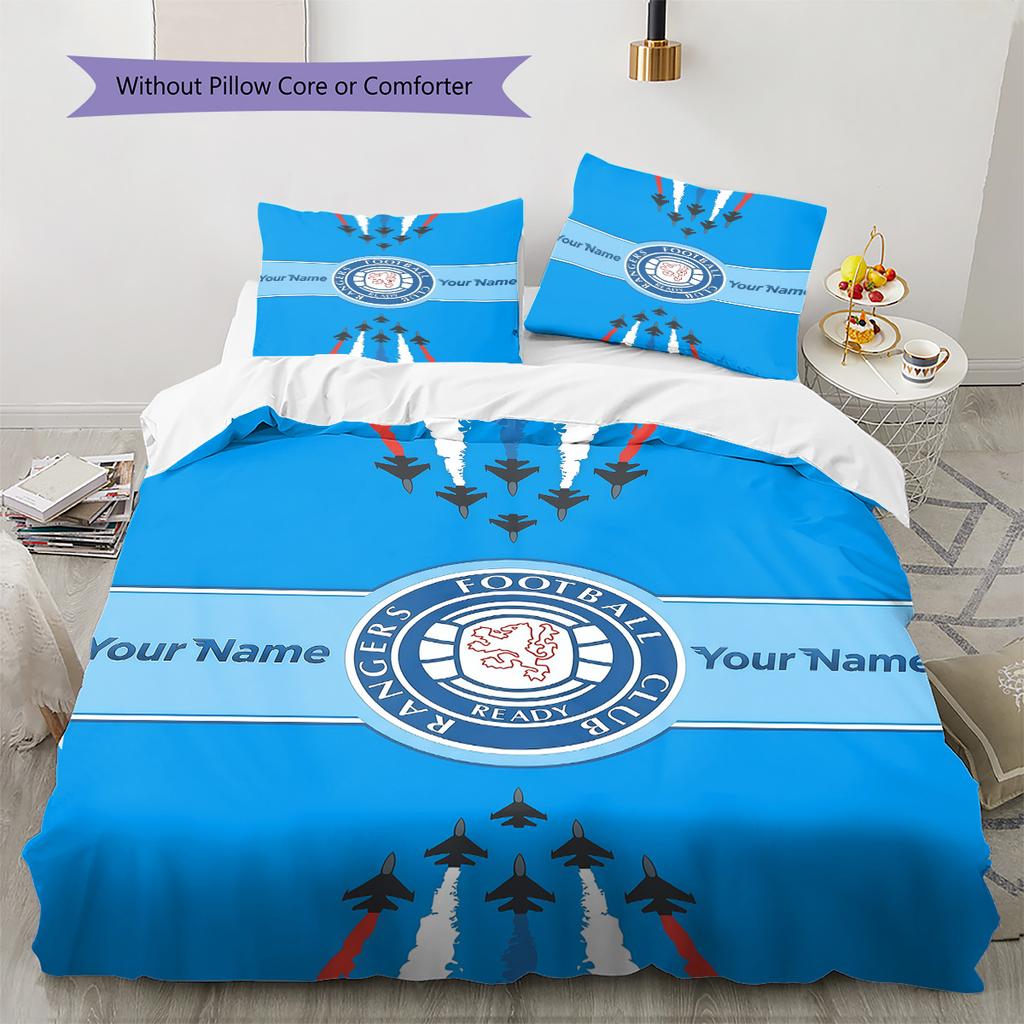 Custom Name Rangers Football Club Bedding,Quilt Set Quilt Cover Pillowcase Home Birthday Gift (1 * Duvet Cover + 2 * Pillowcase, Without Core)