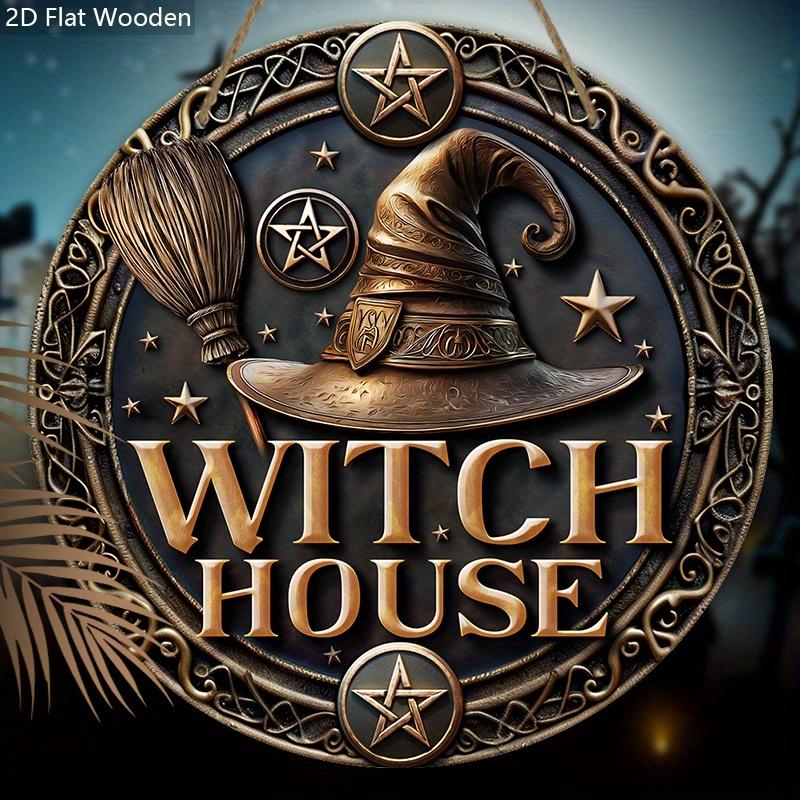 Retro Halloween Wooden Sign with Witch House Design - Unique Wall Pediments - Ideal for Front Door, Yard, Porch, Room Decor