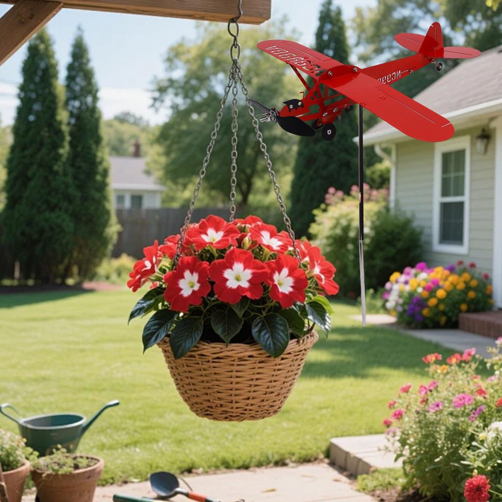 Airplane Wthervane, 10.6 Inch Iron Metal Wind Sculpture for Farm Lawn Yard Garden Ornaments
