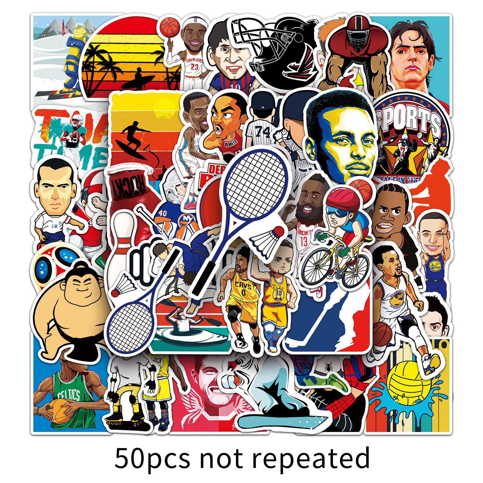 50 Cartoon Sports Star Stickers for Travel Cases, Scooters, & Refrigerators