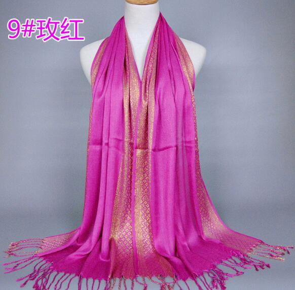 Brand de Lux Eșarfă Musulmană Aurie cu Sclipici Hijaburi Eșarfă de Cap Arabă din Orientul Mijlociu Batic Islamic din bumbac Bandană