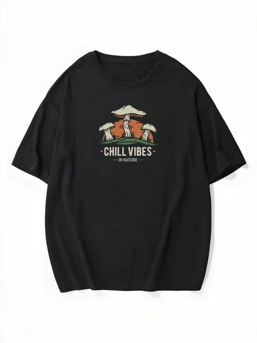 Oversized T-shirt with a mushroom print S
