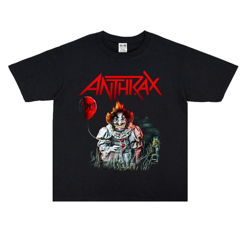

Digital Anthrax Band Leather Punk Metal Print Tshirt Shortsleeved Roundneck Loosefitting Heavyweight Hiphop Style 4XL