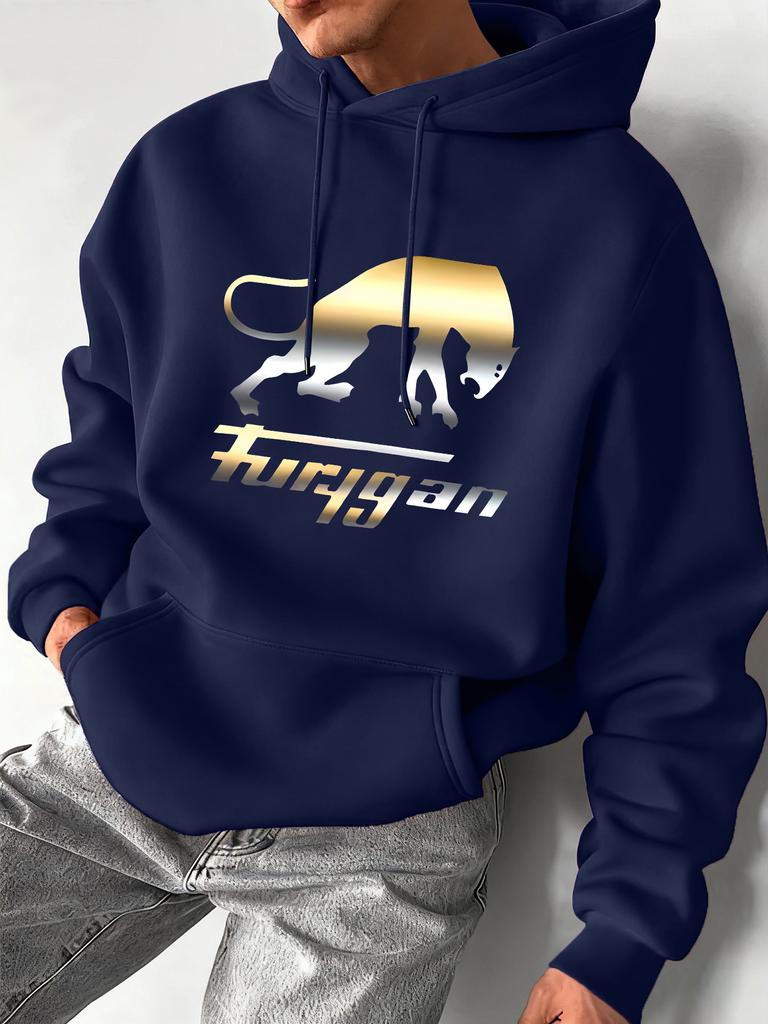 Streetwear Hip-hop Style Loose-fitting Top with Unique Letter Print Men's Hooded Sweatshirt for Autumn and Winter Casual Wear