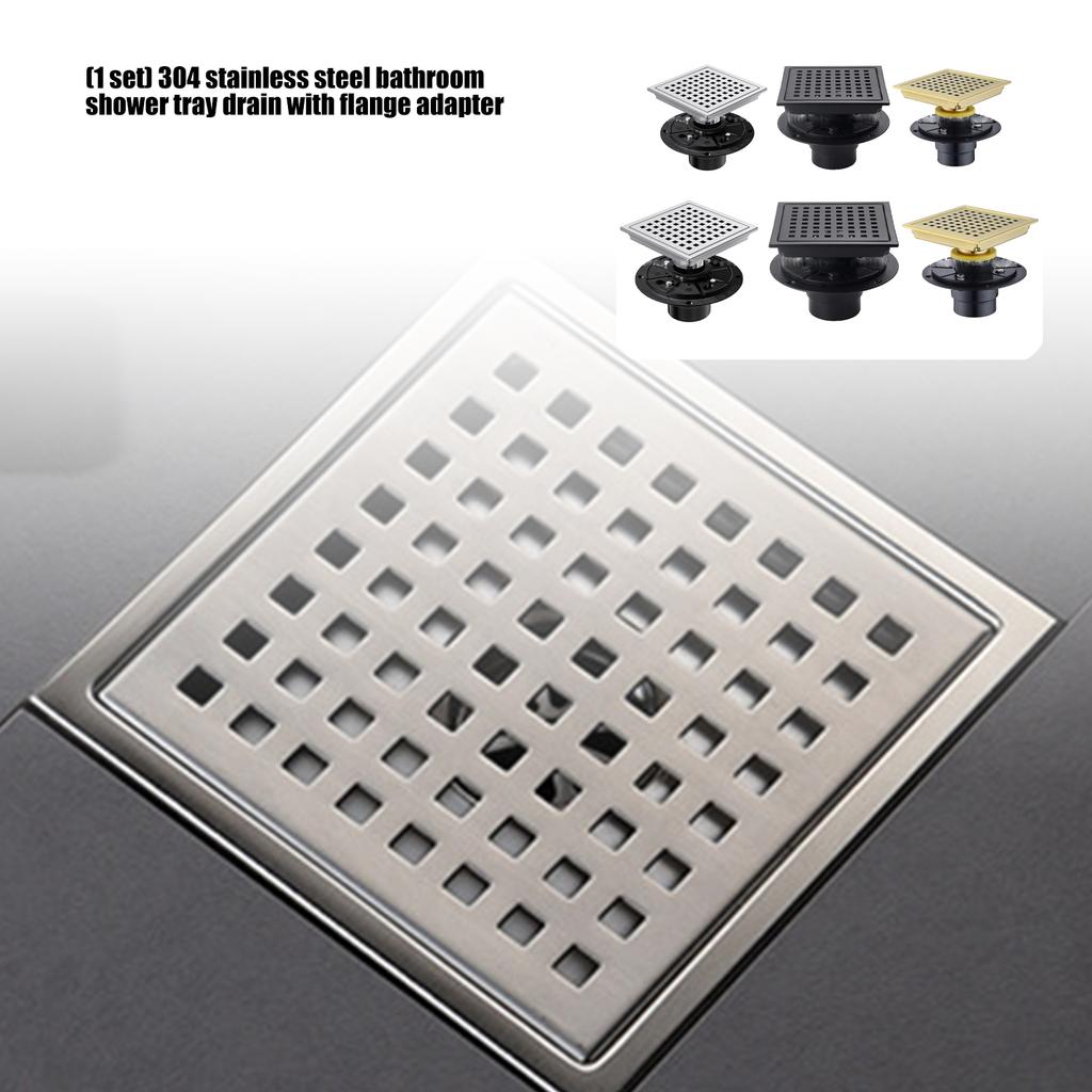 Stainless Steel Floor Drain Removable Hair Catcher Square Shower Drain with Flange for Bathroom, Kitchen Easy to Clean