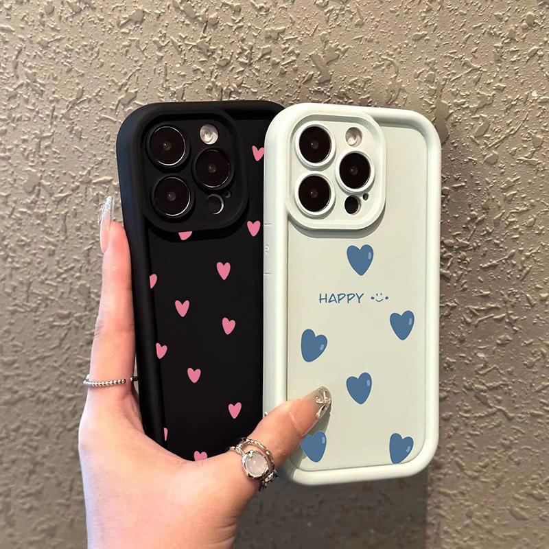 Small blue heart design Phone case iPhone 15 Pro Max 11 12 13 16 14 Plus Silicone Shockproof Case Lens protector shell
