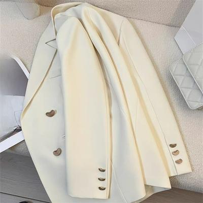 Petite Veste de Costume avec Boucle Métallique Printemps et Automne Tempérament Navetteur Top de Costume Beige Réseau Social