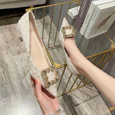 Estate Nuovi Tacchi con Fibbia di Cristallo Scarpe da Donna Pieghettate Rosa Scarpe da Sposa con Strass Scarpe alla Moda Punta Affusolata Zapatos Mujer