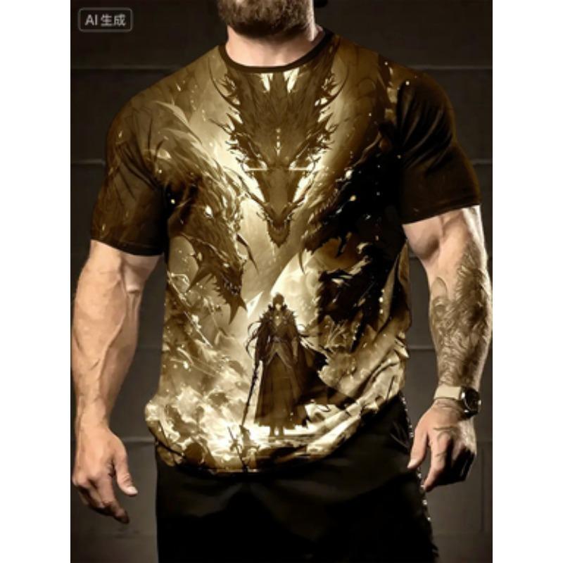 Men's 3D Black Dragon Hero Print T-Shirt Polyester Summer Round Neck Daily Leisure Wear