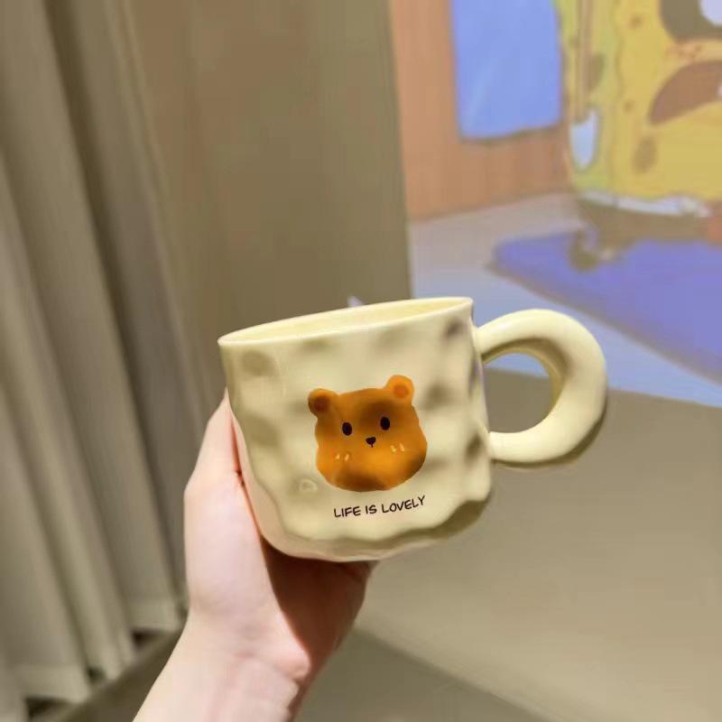Birthday Gift Cute Little Bear Ceramic Cup for Boys and Girls Drinking Water Cup with Lid Spoon Couple Cup