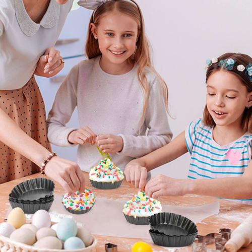 Cyimi Egg Tart Pans, 6-Piece 3-Inch Mini Tart Pans with Removable Bottoms, Cupcake Cake Pans, Muffin Pans, Baking Tools, Reusable Quiche Bakeware, Car