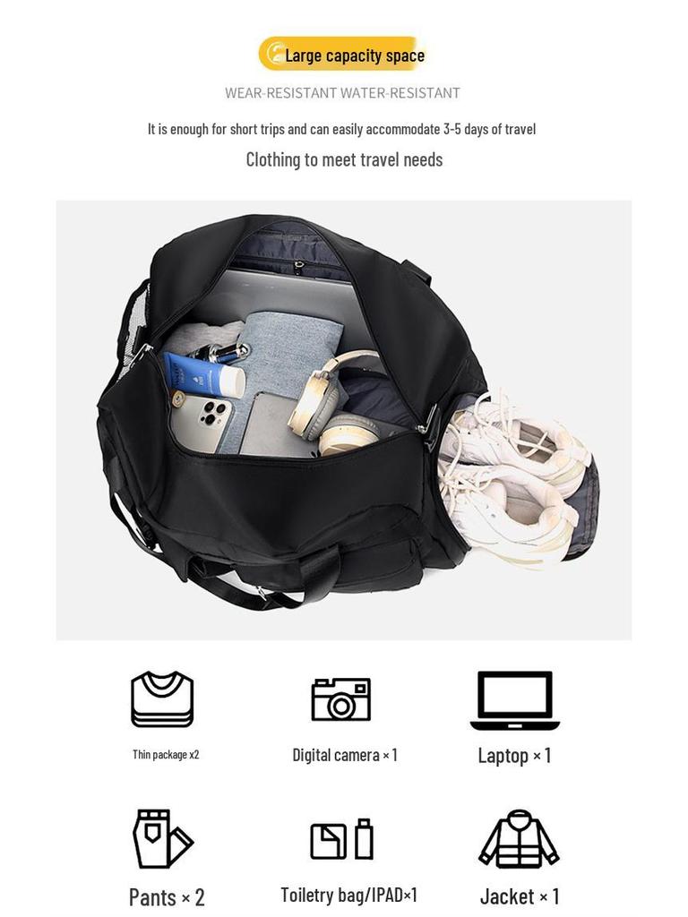 Wodoodporna Torba na Ramię Sportowa i Fitness na Zewnątrz - Unisex, Duża Pojemność, Przegrody Mokra/Sucha, Idealna na Krótkie Wyjazdy