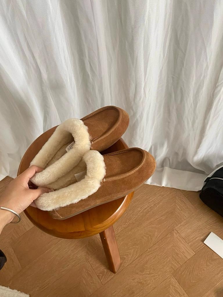 Cowhide version Baotou warm Muller shoes women's new outer wear fur integrated one pedal lazy Birkenstock snow hair shoes