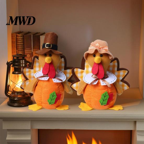Seasonal Indoor Ornament Thanksgiving Plush Turkey Doll, Stuffed Animal Figurine, Autumn Holiday Tiered Tray Decor Harvest Tabletop Decoration