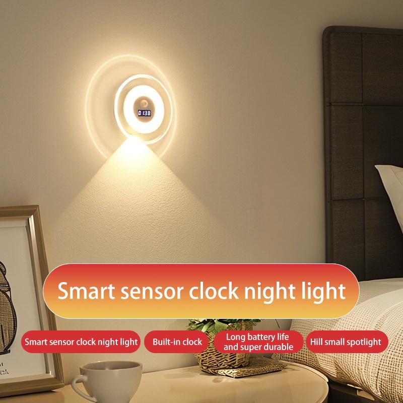 Smart LED Wall Lamp with Remote & Motion Sensor - Bedside Night Light with Clock & USB Charging