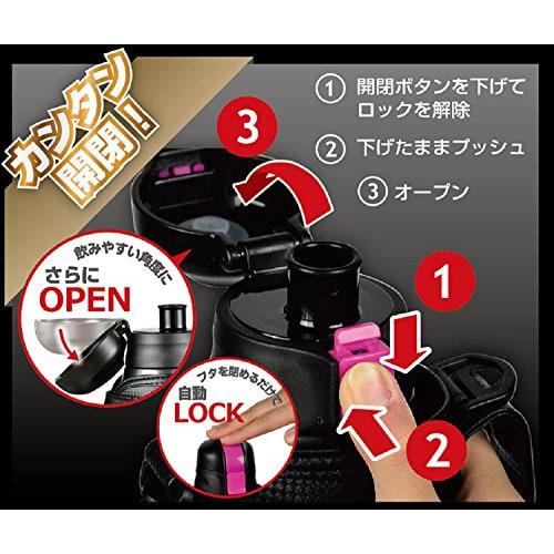 Pearl Metal HB-3063 Stainless Steel Water Bottle, 1100ml, Direct Drinking, Pink X Black, with Pouch, New Energy Charger