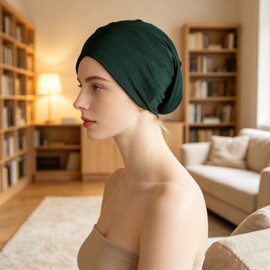 Headscarf Hat Mercerized Cotton Fabric Elastic Comfortable Soft Breathable Wrinkle-Resistant Fit Turban Hat