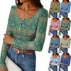 Women's Slim Bottom T-shirt Fashion Casual Gradient Printing Round Neck Pullover Long Sleeve Top