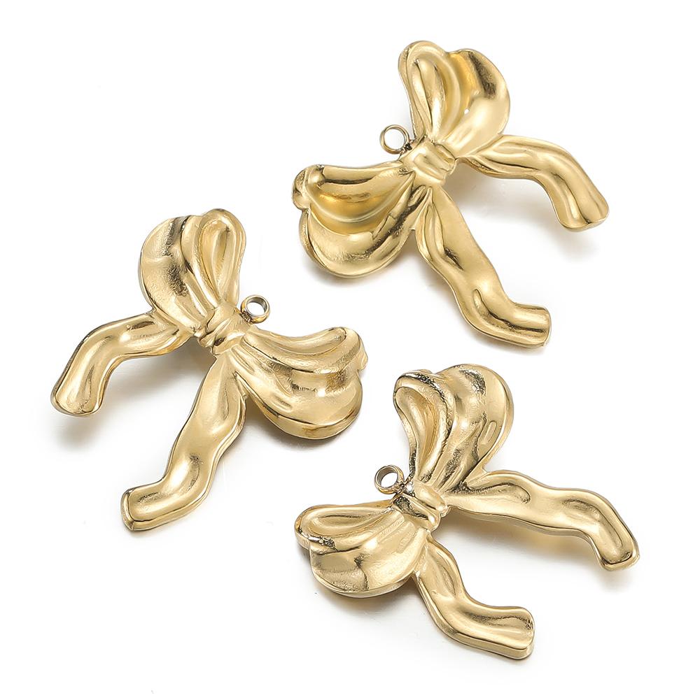 2pcs/Lot Multiple Styles Stainless Steel Bow Shape Charm Pendants for Earrings Necklace Pendant DIY Jewelry Making Accessories