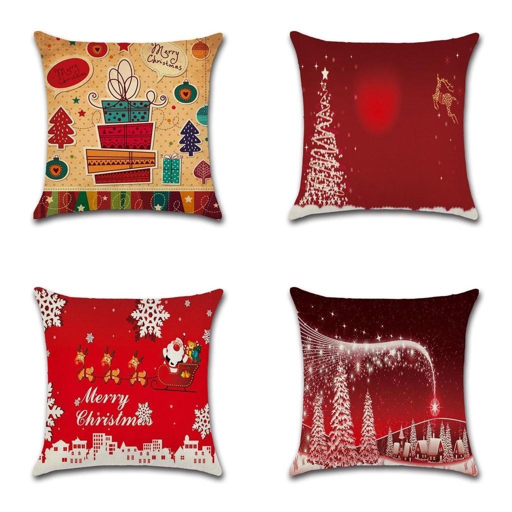Merry Christmas Cotton Linen Pillow Case Cushion Cover Festive Home Decoration