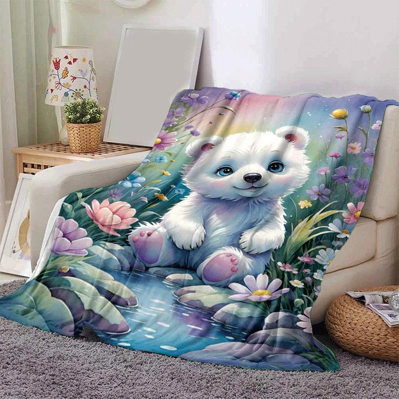 1pc Bear Printing Lightweight Flannel Blanket, Comfortable and Warm Blanket, for Camping Sofa Bed and Couch Office, Gift