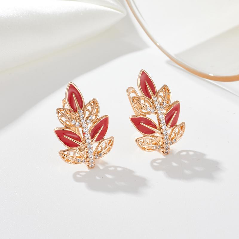 Kinel Red Fall Earrings For Women Maple Leaf Shape Zircon Jewelry Gift