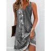 Women's European American Style Sleeveless V Neck A-line Dress, Casual Floral Button 3D Pattern Dress