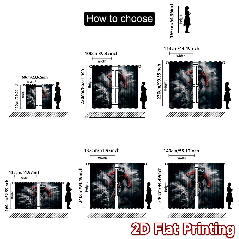 2D flat printing 2pcs Curtain Party Window Curtains Mountain Biker in Action Digital Printed Polyester Drapes Birthday Party