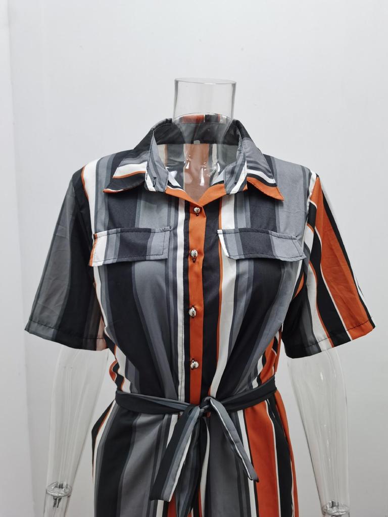 Tuta da Donna Europea e Americana Stampata con Cintura - Pantaloni Lunghi Casual con Revers e Bottoni, Collezione Estate 2026.