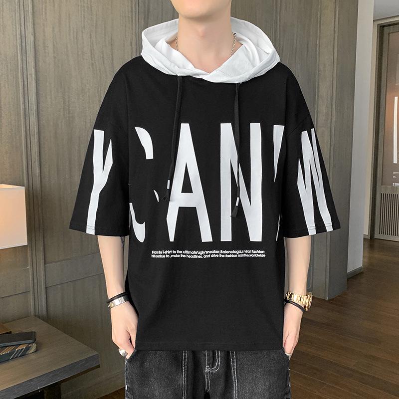 2022 Summer Men's Hooded Short-Sleeve Sweatshirt - Korean Style Casual Hoodie for Students