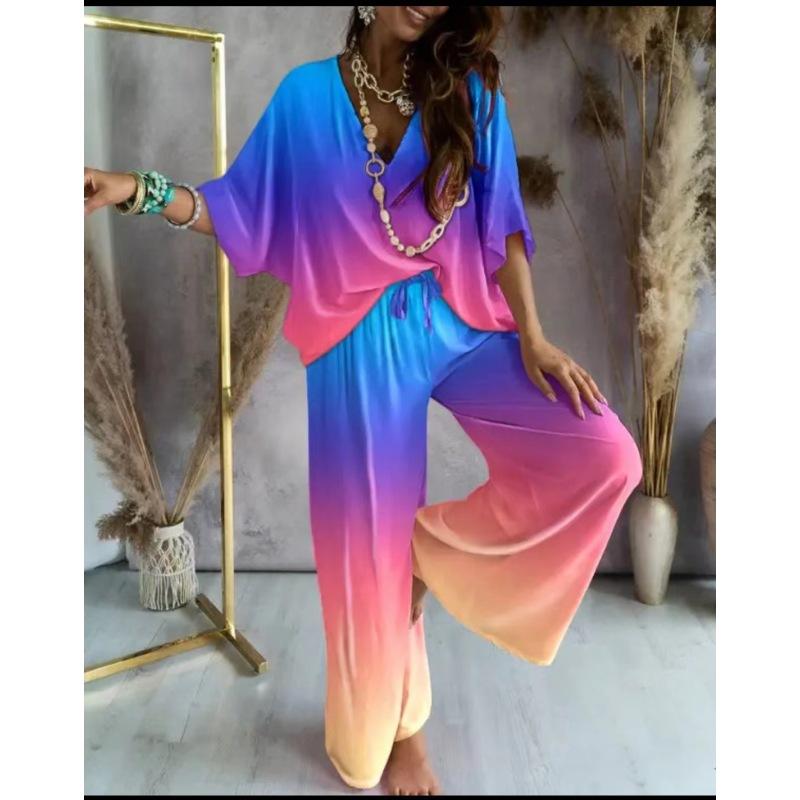 Women's Office Casual Suit Short Sleeve + Long Pants 2 Piece Set