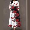 LYRIA Women's Casual Dress, Plus Size  Print Half Sleeve Round Neck Maxi Dress With Pockets