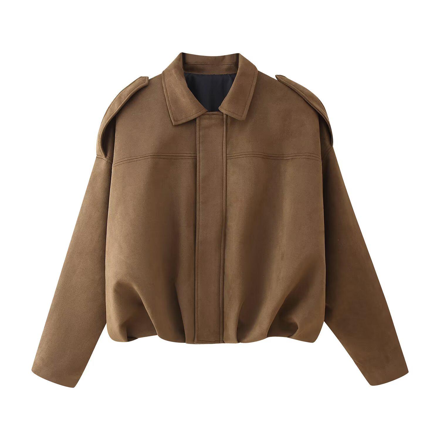 Ретро замшевый жакет с лацканами для женщин - Коллекция Ранней Весны 2025 Small коричневый