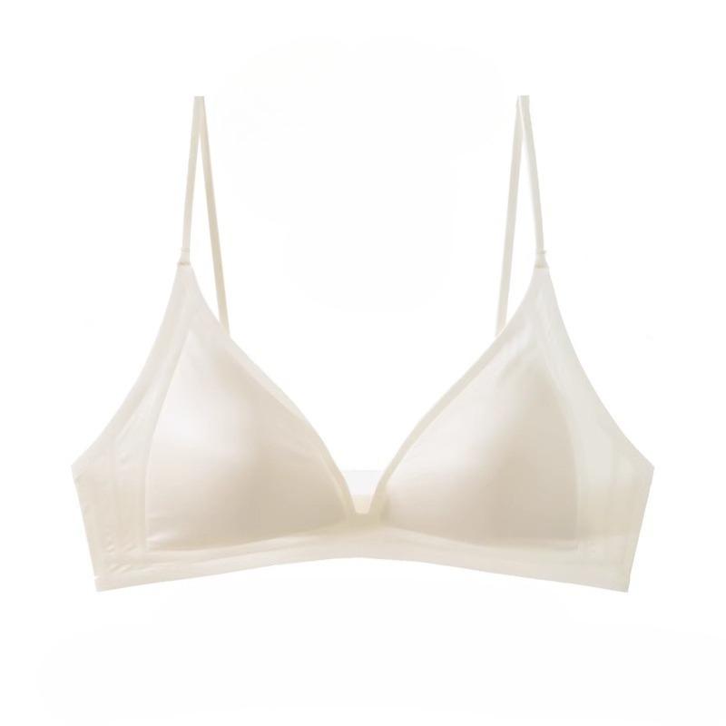Women's French Triangle Cup Wireless Push Up Seamless Bra for Small Bust Thin Style Soft Support with Thin Shoulder Straps