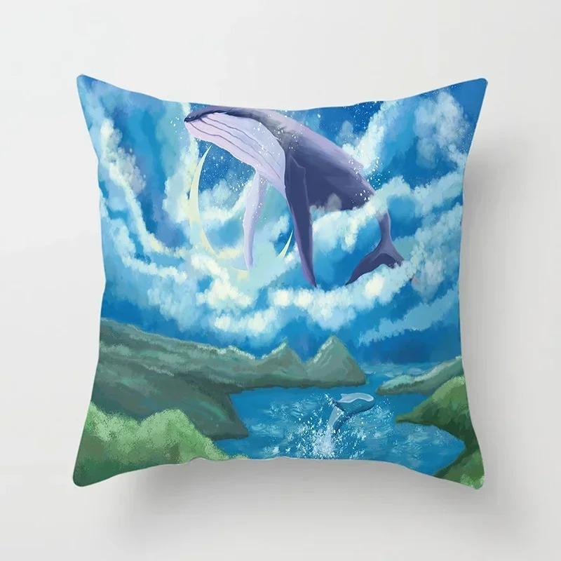 Life Series Printed Pillow Pillow Home Decor Whale Autumn Set Suitable for Bedroom Living Room