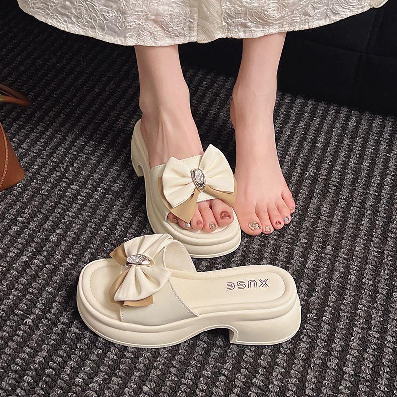 Platform beach shoes fairy wind cool slippers female summer wear 2025 new fashion bow high-end cool slippers