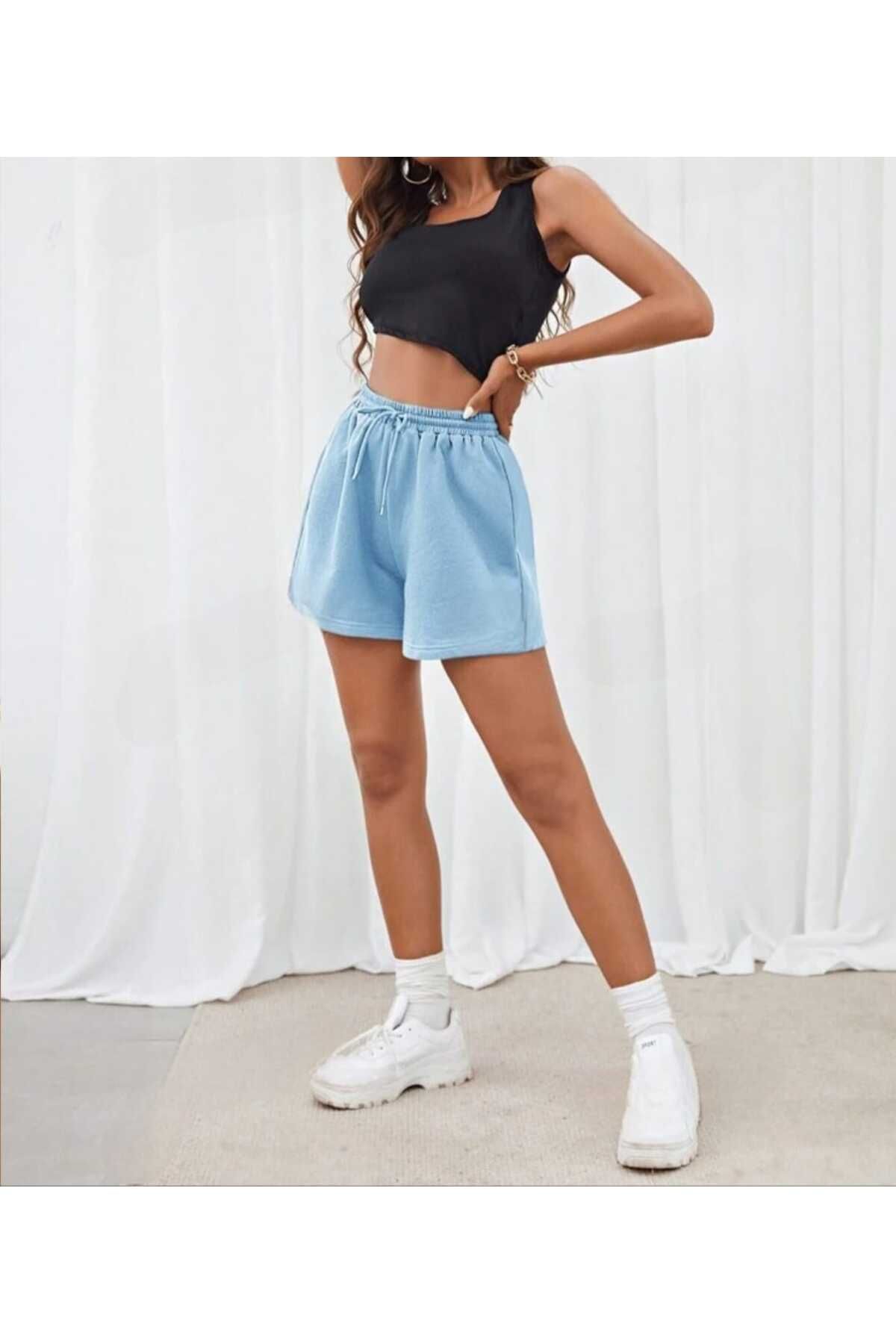 

Женские модные шорты большого размера и короткие шорты-бермуды нежно-голубого цвета