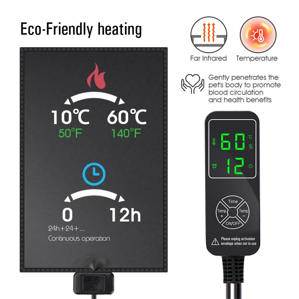 110-5w Indoor Reptile Pet Plant PVC Temperature Heating Pad LCD Display Thermostat Controller Custom Timing Mode IPX7 Waterproof