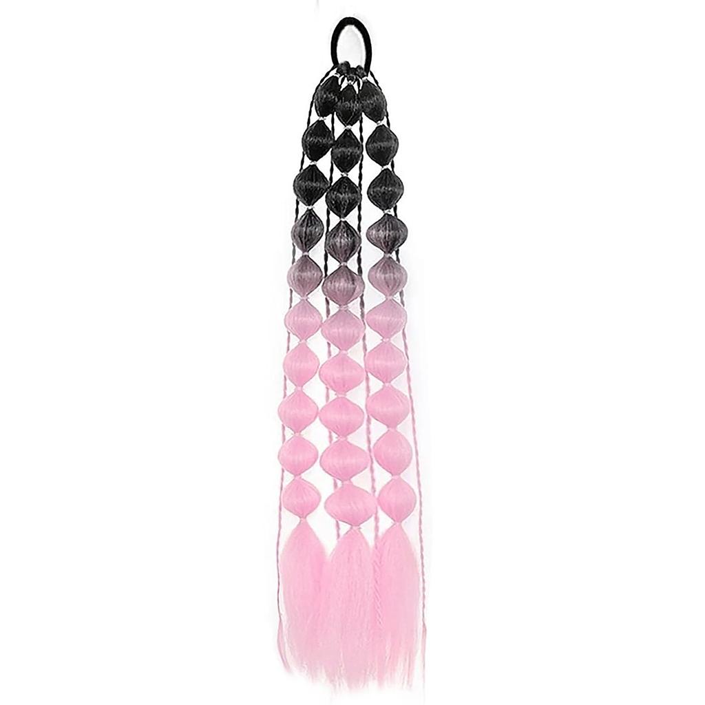 Synthetic 1Pcs Ponytail Extension Corlorful Bubble Braid Long Lantern Braided Ponytail with Hair Tie Straight Hairpieces