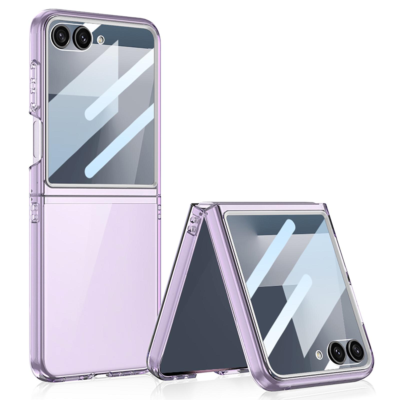 

For Samsung Galaxy Z Flip7 5G Case PC+Tempered Glass Protective Phone Cover Transparent Purple
