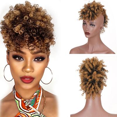 Synthetic Mohawk Hair Clip In Bun Mohawk Kinkys Curly Hair Piece For Black Women Cosplay And Party Wear